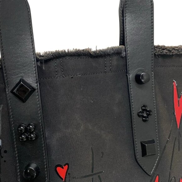 Auth CHRISTIAN LOUBOUTIN fringe bus - Black Red White Canvas Leather Tote Bag - Picture 13 of 15